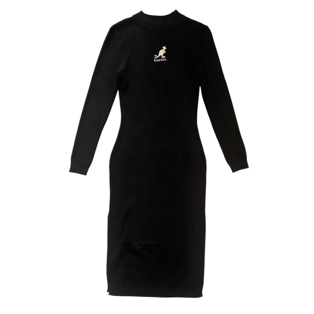 Kangol x H&M Ribbed Long Sleeve Bodycon Midi Dress Black Size M